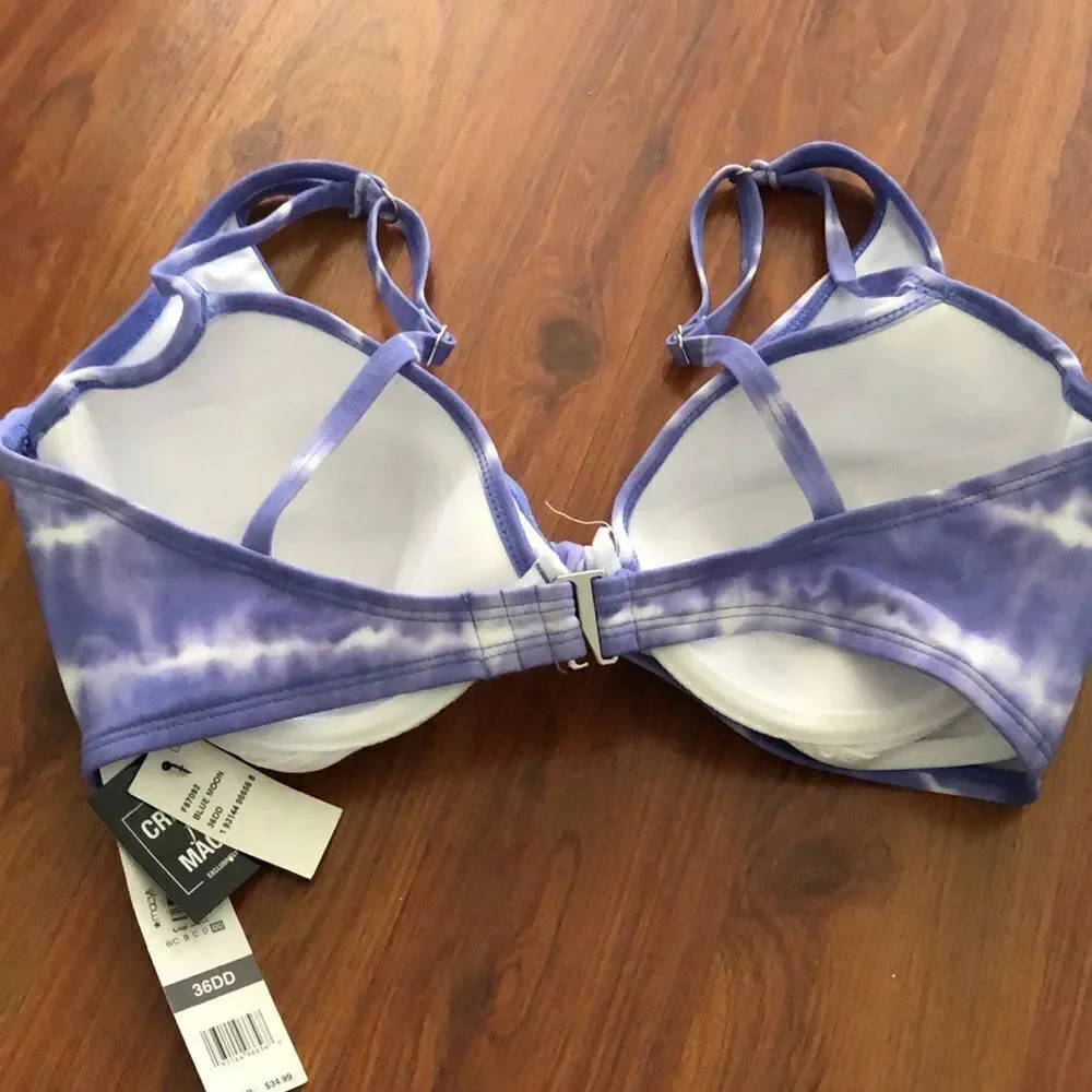 NWT SunDazed Periwinkle blue tie-dye swimsuit top size 36dd